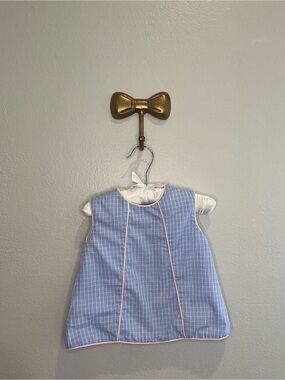 Lullaby Set Blue Checked Girls' Dress with Pink Piping